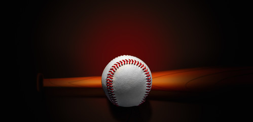 Baseball ball and bat on a red gradient background