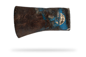 Vintage Blue Axe Head on White background with shadow