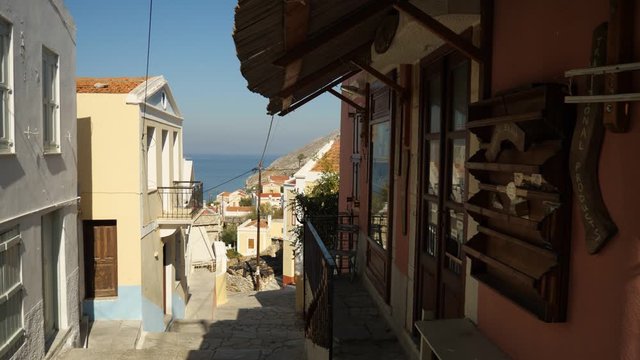 Looking down at the town and sea in Symi Island, Greece