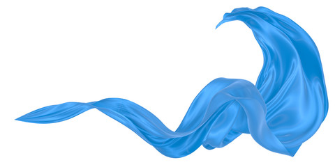 Beautiful flowing fabric of blue wavy silk or satin. 3d rendering image.