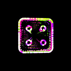 Symbol dice four from multi-colored circles and stripes. UFO Green, Purple, Pink