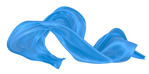 Beautiful flowing fabric of blue wavy silk or satin. 3d rendering image.