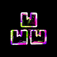 Symbol boxes from multi-colored circles and stripes. UFO Green, Purple, Pink