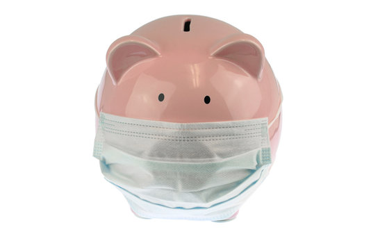 Pink Piggy Bank With Mask Isolated On White Background