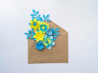 Flower made of paper. White background.