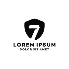 shield protection logo with number 7 icon design vector 