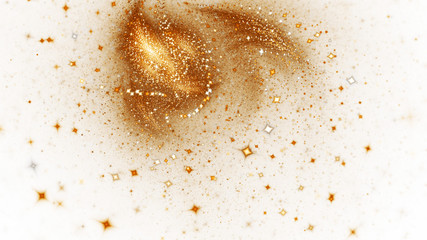 Colorful shiny golden stars. Abstract holiday background. Fantastic light effect. Digital fractal art. 3d rendering.