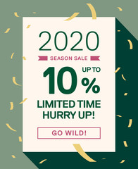 10% Discount Banner. Creative Vector Illustration Email announcement Modern Design Template. Nature Colors.  Discount Coupon 10% 2020 Season Sale. Limited Time Special Offer Promo Campaign Web Banner.