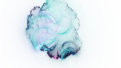 Abstract turquoise glowing shapes. Fantasy light background. Digital fractal art. 3d rendering.