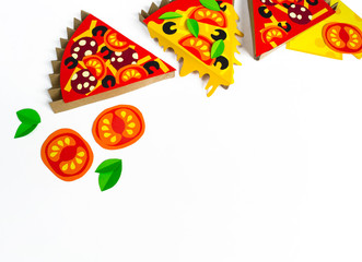 Pizza made of paper. Fast food.