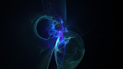 Abstract blue glowing shapes. Fantasy light background. Digital fractal art. 3d rendering.