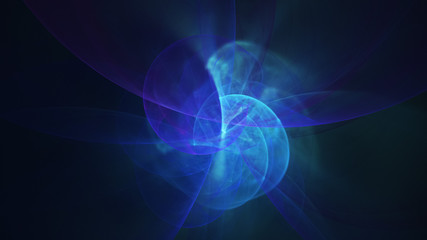 Abstract blue glowing shapes. Fantasy light background. Digital fractal art. 3d rendering.