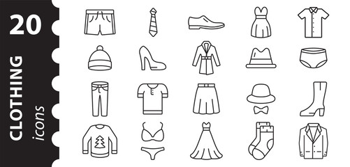 Clothing linear icons in the vector. Symbol in a simple flat style.