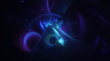 Abstract blue glowing shapes. Fantasy light background. Digital fractal art. 3d rendering.