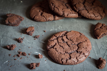 Fresh homemade crispy Cookies with chocolate close up