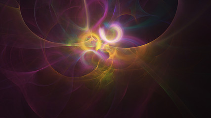 Abstract colorful pink and yellow glowing shapes. Fantasy light background. Digital fractal art. 3d rendering.