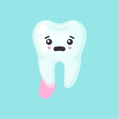 Cystic tooth with emotional face, cute colorful vector icon illustration. Cartoon flat isolated image