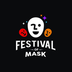 carnival mask festival icon logo with smile face  illustration