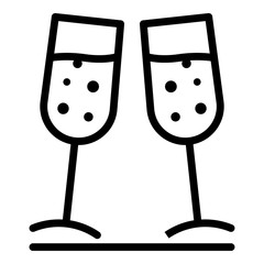 Wedding champagne glasses icon. Outline wedding champagne glasses vector icon for web design isolated on white background