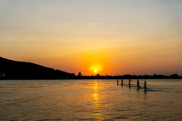 Sunset in the sea water  the beautiful sky thailand