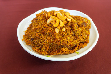 Crispy catfish salad with green mango, Delicious food to eat with sticky rice in the country, Thailand