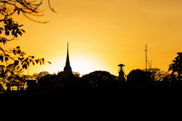 Obraz premium Khao Tang Guan, The top of the hill is a major ancient mountain, with an elevator on the hill. Phra that Chedi Luang Sala Phra Wihan Daeng, Lighthouse , Thailand's popular tourist in Songkhla