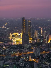 Fotobehang BANGKOK, THAILAND, December 25, 2019: Beautiful aerial view photo panoramic skyline of Bangkok at night from King Power Mahanakhon, Bangkok, Thailand (series) © Sandis