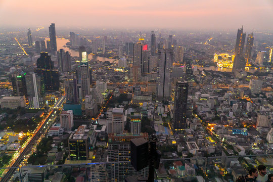  Beautiful aerial view photo panoramic skyline of Bangkok at night from King Power Mahanakhon, Bangkok, Thailand (series)