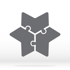 Simple icon hexagonal star puzzle in gray. Simple icon puzzle of the three elements on gray background. Flat design. Vector illustration EPS10.