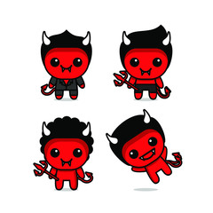 collection of cute kawaii red devil character 