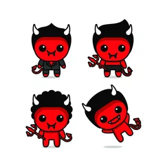 Fotobehang collection of cute kawaii red devil character  © AlphaCute
