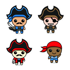 collection of cute kawaii pirate character 