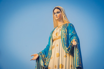 Close-up of the blessed Virgin Mary statue figure. Catholic praying for our lady - The Virgin Mary....