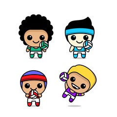 collection of cute kawaii volleyball player character 
