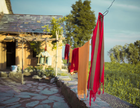 Clothes hanging to dry in a small village