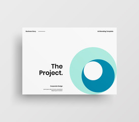 Naklejka premium Creative business presentation vector A4 horizontal orientation front page mock up. Modern corporate report cover abstract geometric illustration design layout. Company identity brochure template.