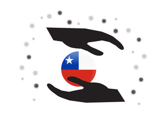 Hand holding Chile flag in cycle symbol, Protect Chilean people from coronavirus  or COVID-19 concept, Save chile, sign symbol background, vector illustration. 