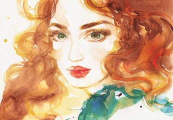 Gordijnen woman face. illustration. watercolor painting © Anna Ismagilova