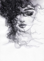 Frauengesicht. Illustration. Aquarellmalerei © Anna Ismagilova