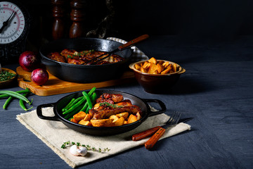 Rib of pork with beans and quarter potato