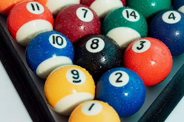 billiard balls arranged with details of water drops, graphic resource