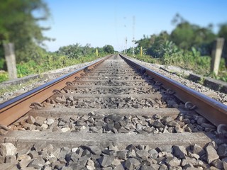 Straight rail track with stones. Indian railway line