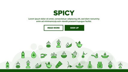 Spicy Sauce And Food Landing Web Page Header Banner Template Vector. Spicy Pepper And Chips, Tacos And Sausage, Burning Human And Skull Illustration