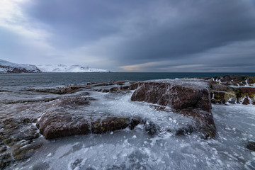 Rocky coast of the Kola Peninsula, Teriberka, Barents sea, Arctic ocean