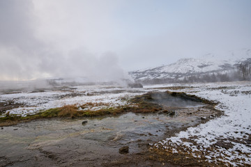 The Geysir spring in Iceland in winter