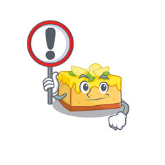 cute mascot character style of lemon cheesecake raised up a sign