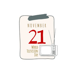 Calendar sheet. With shutter for World Television Day. November. Pastel illustration on white background. Hand draw.