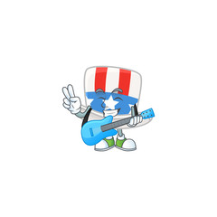 A cartoon character of uncle sam hat playing a guitar