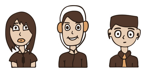 Cartoon characters of music lovers enjoying they favorite track set. white background isolated vector illustration