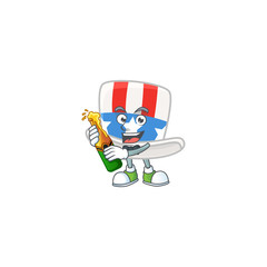 mascot cartoon design of uncle sam hat having a bottle of beer